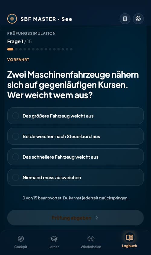 Prüfungssimulation mit Zeitanzeige und Frage
